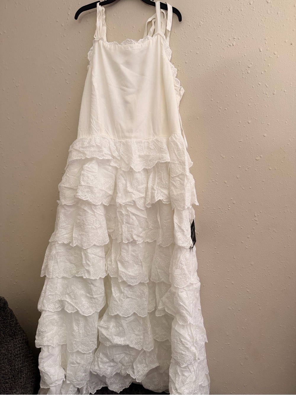 Lulu's white and Cream Tiered Lace Ruffle Maxi Dress